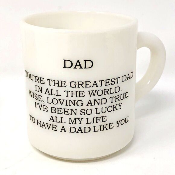 Vintage Milk Glass Mugs Greatest Mom and Dad Double Sided Stackable 8 oz Pair - Picture 4 of 10